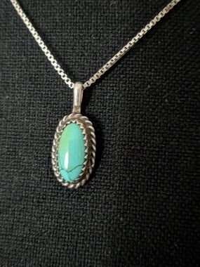 Turquoise Oval Pendant Necklace in Silver Chain